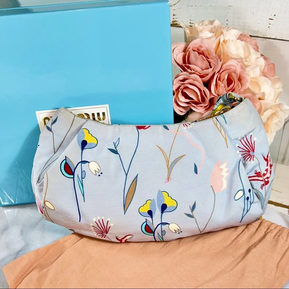 Miu Miu Baby Blue Silk Lined Clutch/Cosmetic Bag